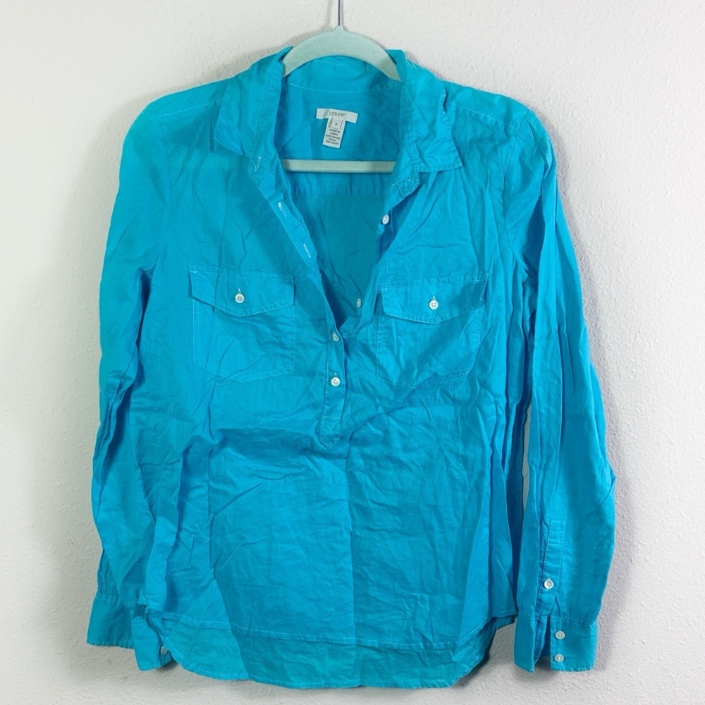 J. Crew Blue Button Down Shirt 100% Cotton Lightweight size 4
